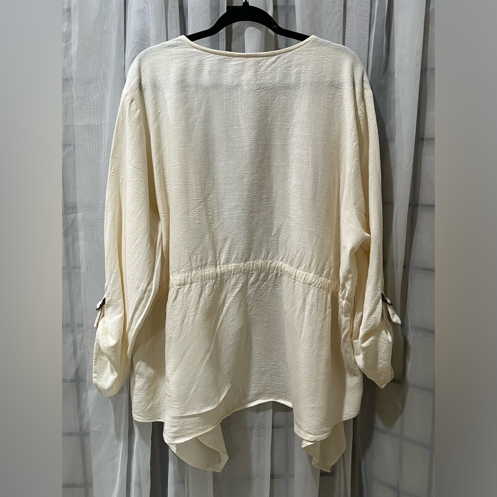 RUBY RD. Lightweight Cream Open-Front Drape Cardigan RAYON LINEN BLEND SIZE 2X - Picture 4 of 12